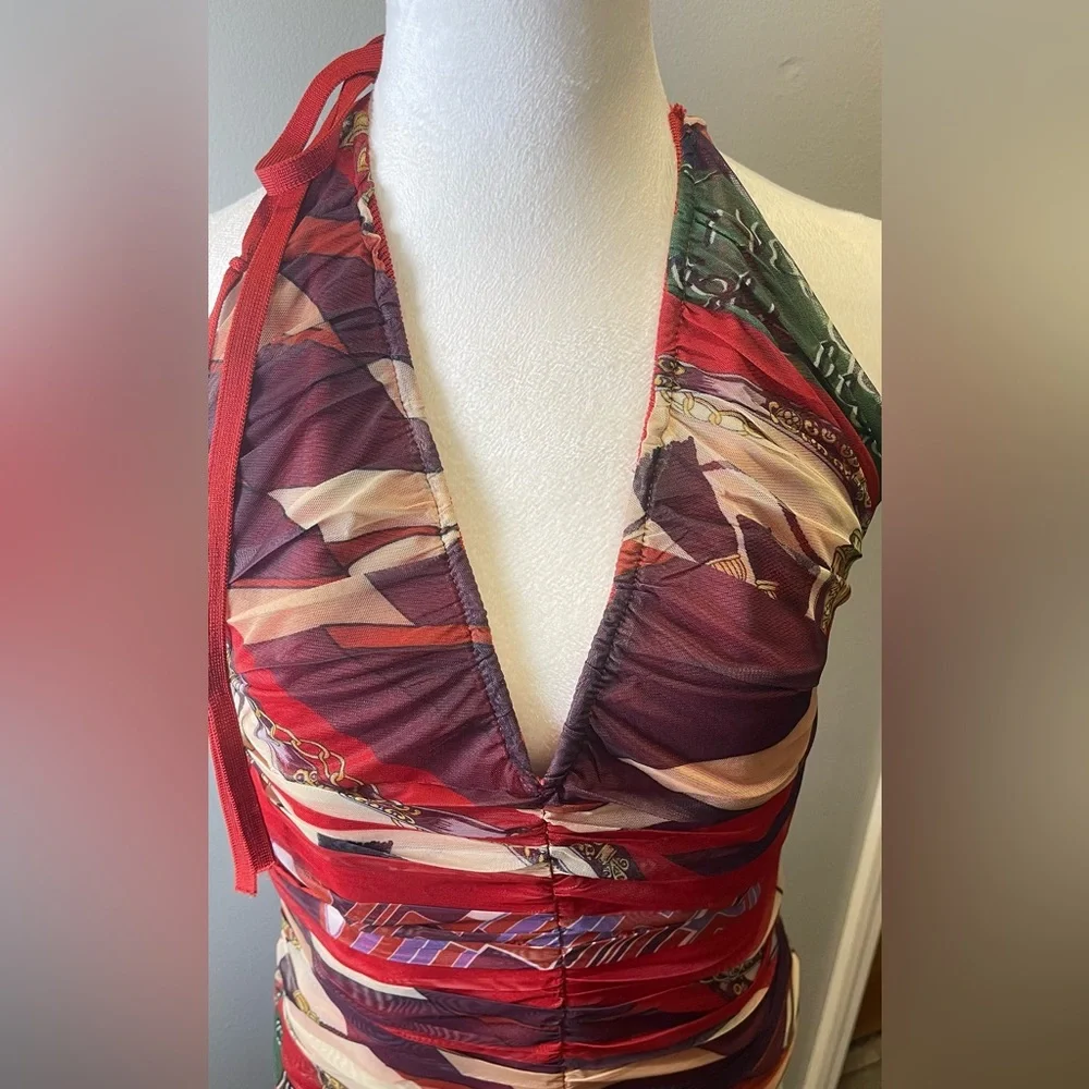 Akira Women's Abstract Print Cutout Midi Dress‎ Multicolor Size XL - Picture 3 of 6